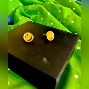 smiley face earrings and pin circa 1997